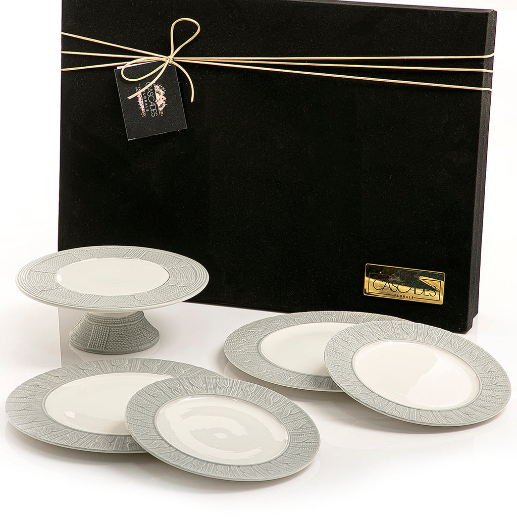 Set of ceramic stand and 4 plates with gift box