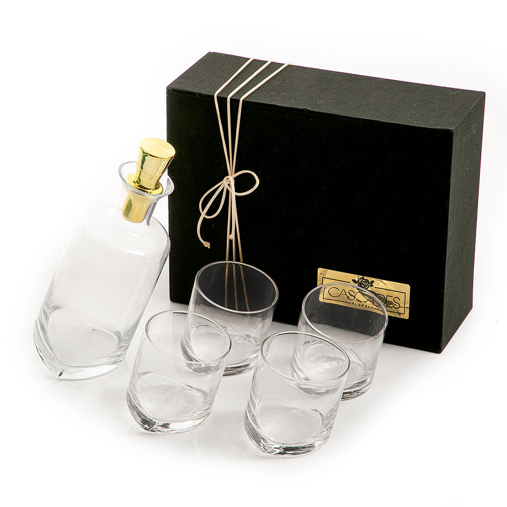 Set of 4 glass cups and bottle with gift box