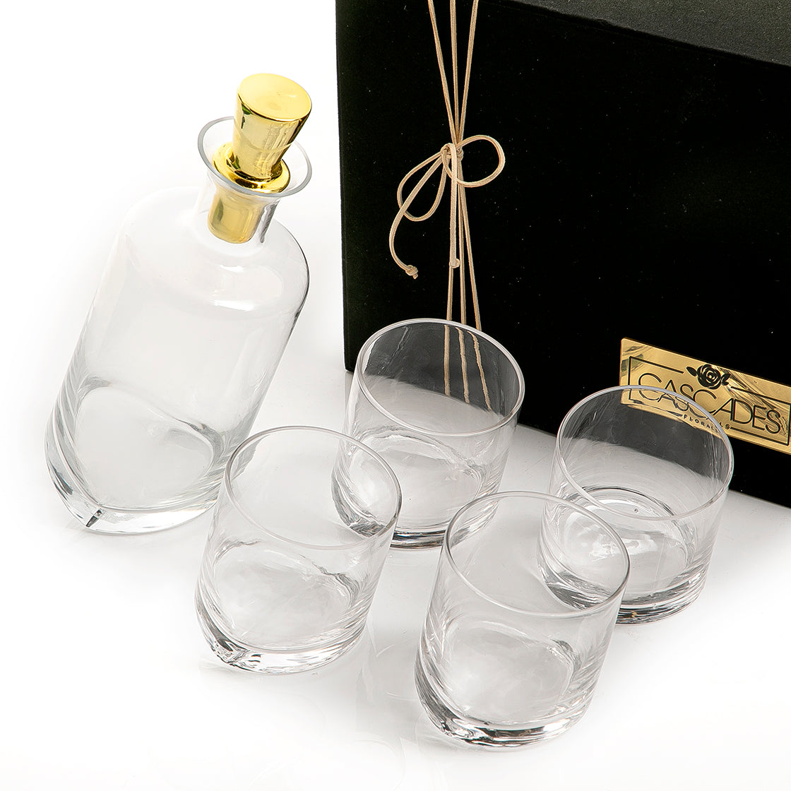 Set of 4 glass cups and bottle with gift box