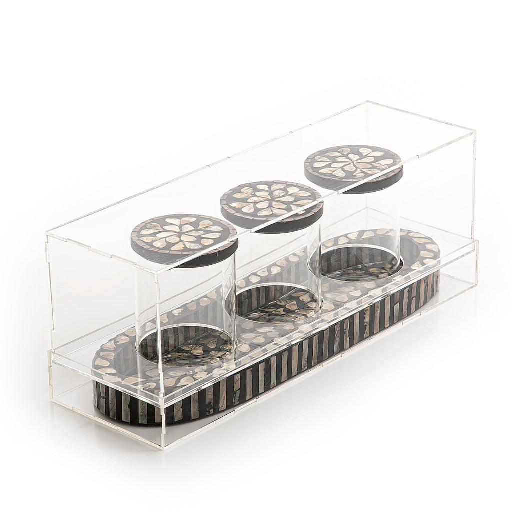 Set of 3 MOP jars with tray and acrylic box (6912724664485)