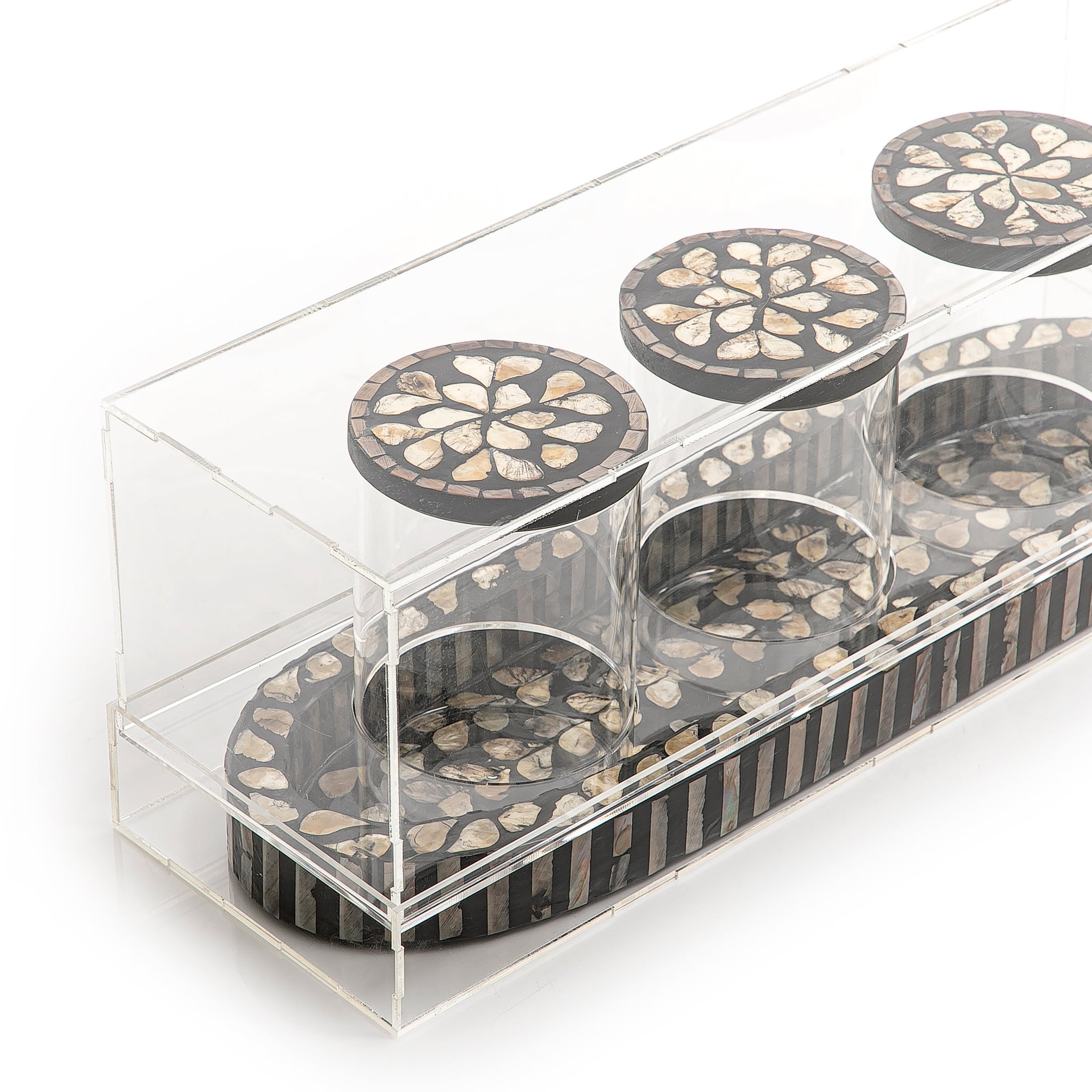 Set of 3 MOP jars with tray and acrylic box (6912724664485)